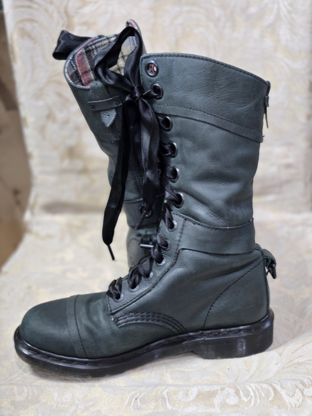 Dr. Martens Triumph 1914 Plaid Combat Boots with Satin Laces - Picture 7 of 12